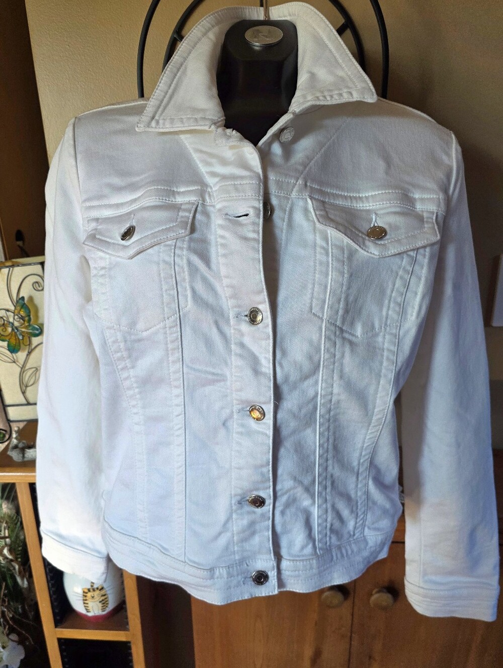 Parasuco White Cotton Blend Denim Jacket with Button Front Size XL